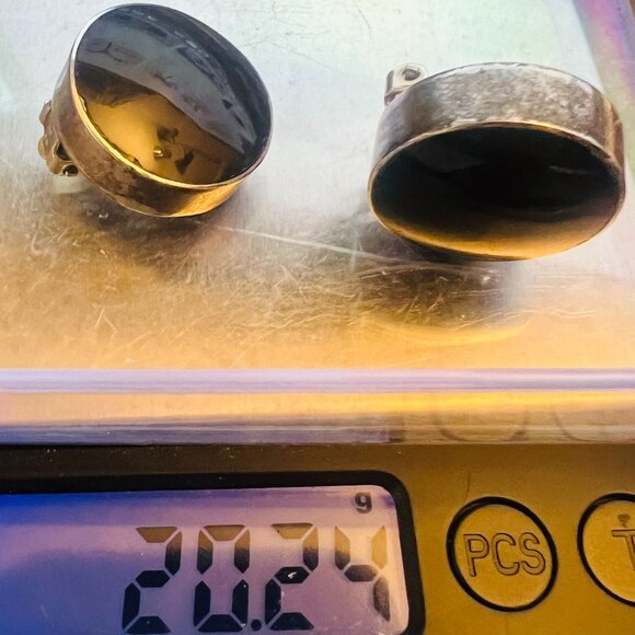 Vtg Mexican Taxco Large 925 Silver Black Onyx Clip-On Earrings Southwest 20.3g - Picture 5 of 7